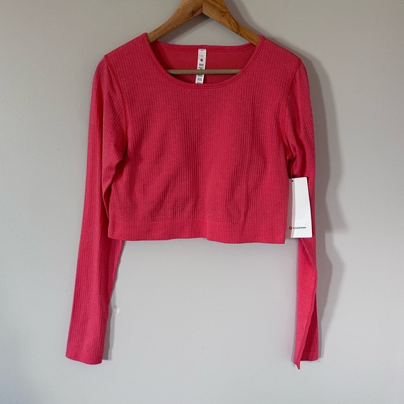 Lululemon Ebb to Street Long Sleeve Ribbed Cropped Top Pale Raspberry - Picture 2 of 7